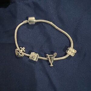 Brand New: Silver Charm Bracelet with 4 Charms & Jewelry Box